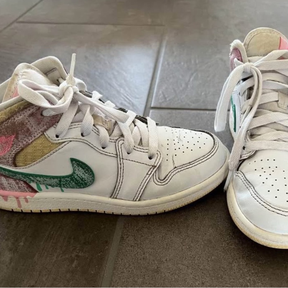 Jordan Kids Sneakers White with Green and Pink Accents
